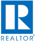 A blue and black logo for realtor. Com